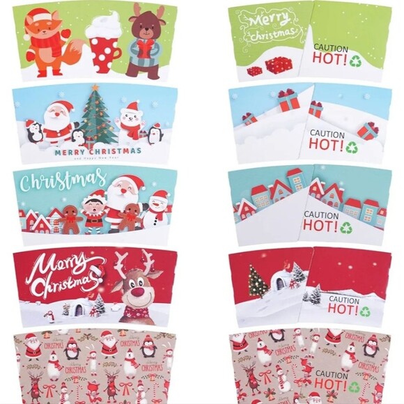 Set of 50 Christmas Coffee Cup Sleeves - Double-Layer Insulated - NIP - Picture 2 of 6